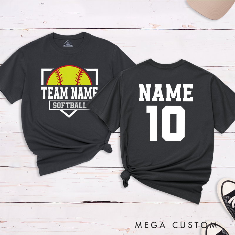 Personalized Softball Team T-Shirt Design Featuring Custom Team Name Player Name and Number with Bold Graphics