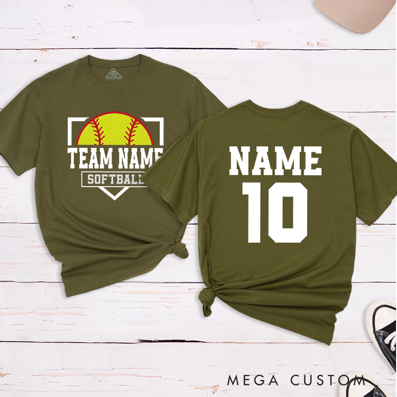 Personalized Softball Team T-Shirt Design Featuring Custom Team Name Player Name and Number with Bold Graphics