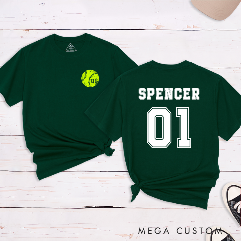 Personalized Softball T-Shirt Design Featuring Custom Player Name Jersey Number and Bold Softball Graphic