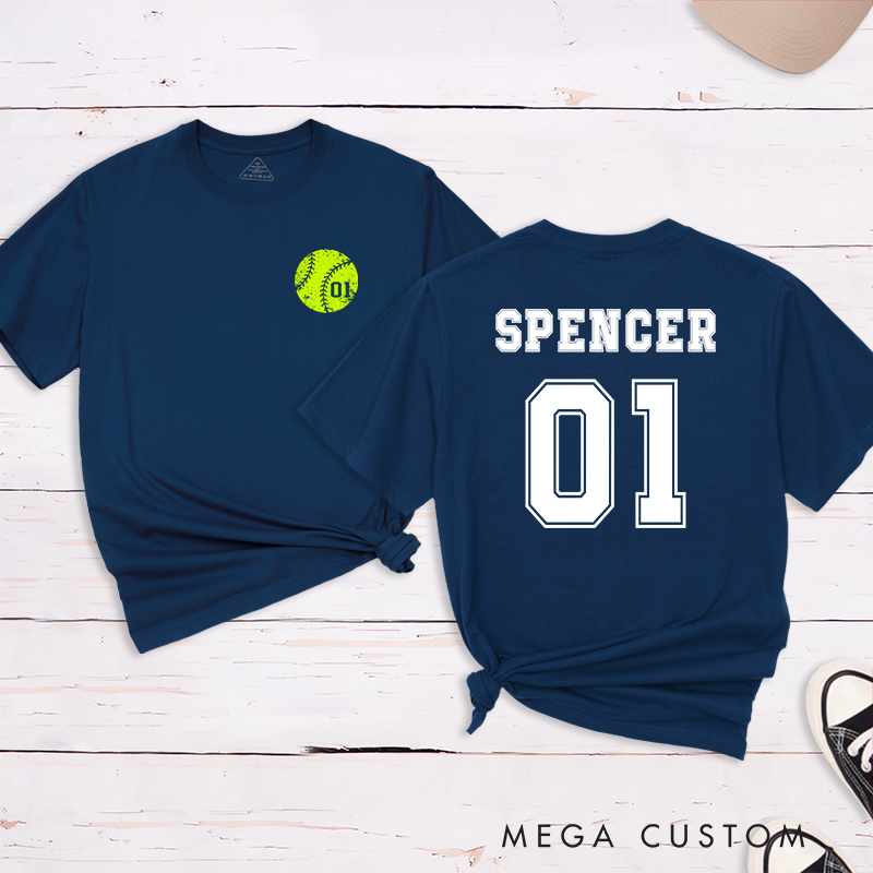 Personalized Softball T-Shirt Design Featuring Custom Player Name Jersey Number and Bold Softball Graphic