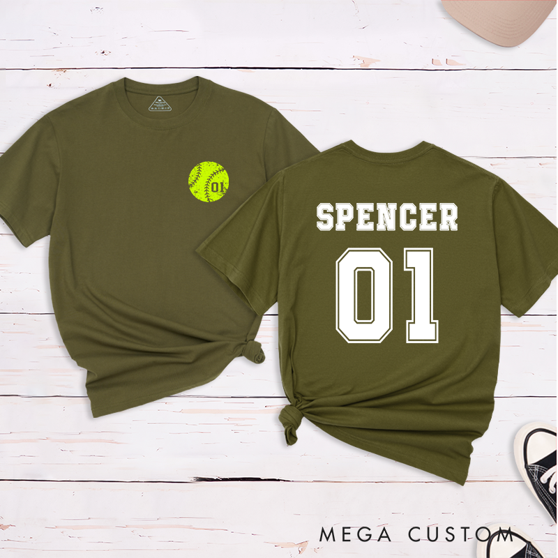 Personalized Softball T-Shirt Design Featuring Custom Player Name Jersey Number and Bold Softball Graphic