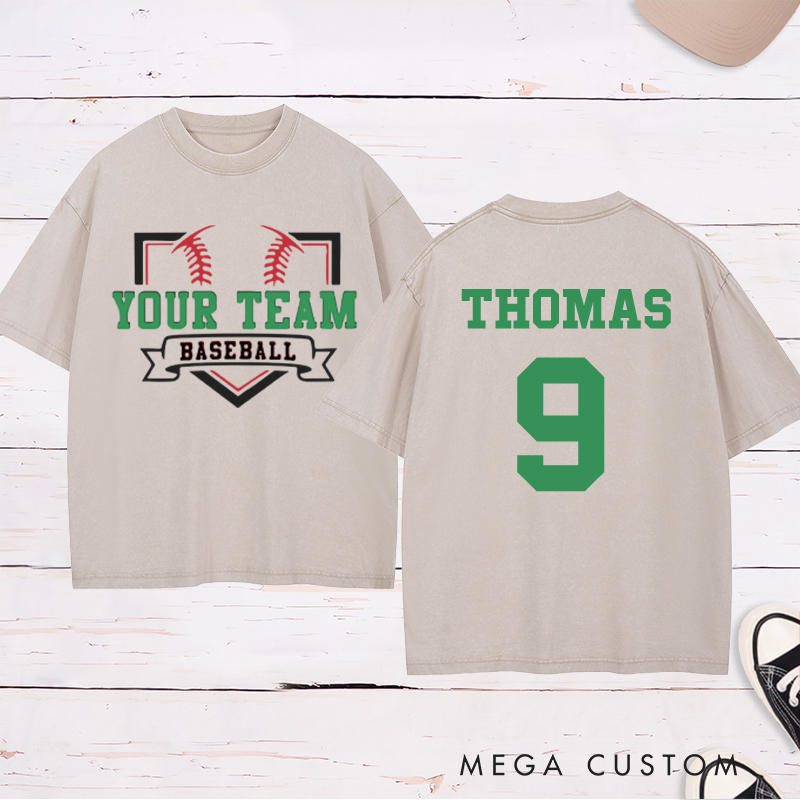 Personalized Team Name Baseball Home Plate Design Washed T-Shirt