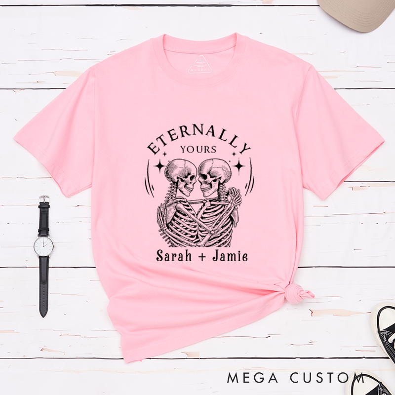 Personalized Eternally Yours Skeleton Matching Classic T-Shirt For Couple Halloween Skeleton Matching Shirt For Him and Her