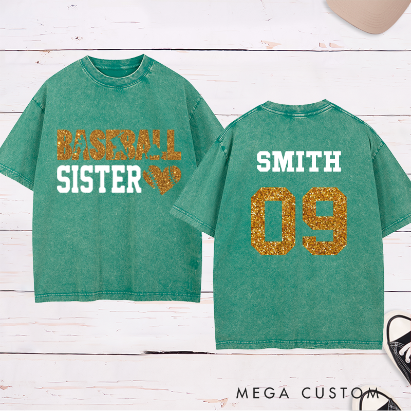 Personalized Baseball Washed T-Shirt with Heart Graphic and Custom Name and Number