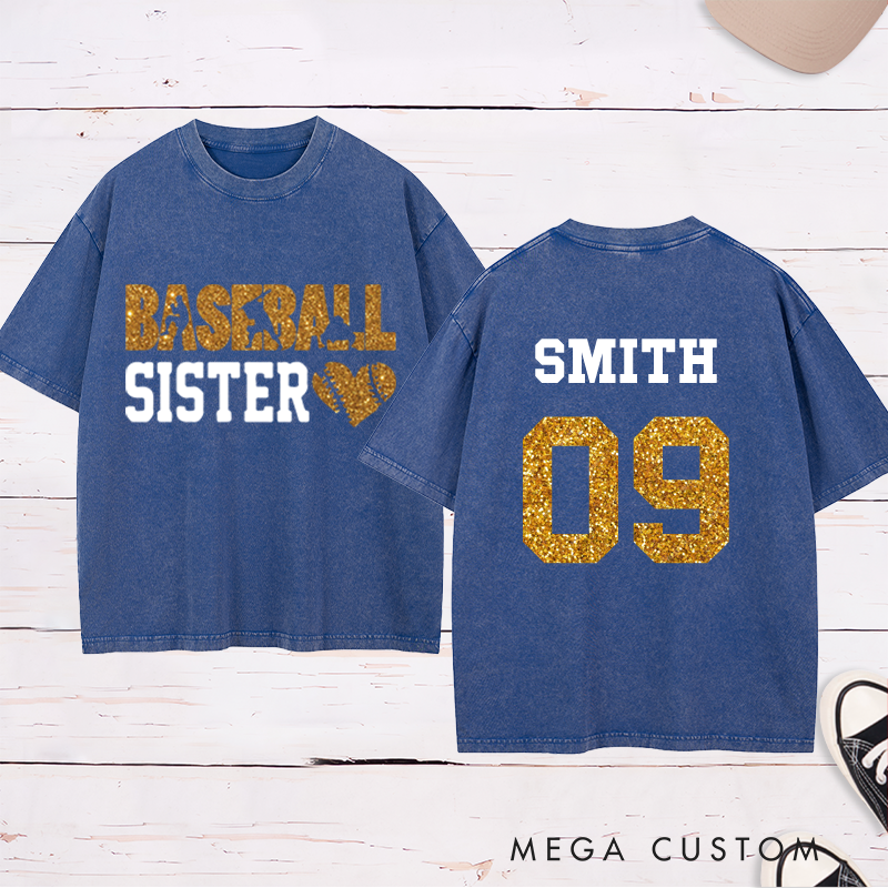 Personalized Baseball Washed T-Shirt with Heart Graphic and Custom Name and Number