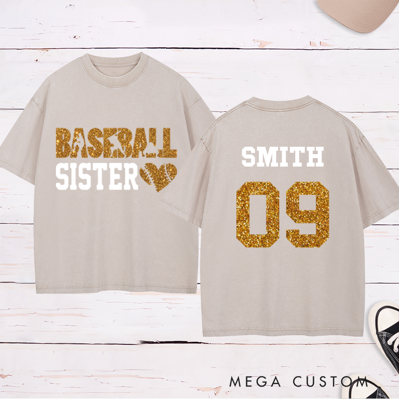 Personalized Baseball Washed T-Shirt with Heart Graphic and Custom Name and Number