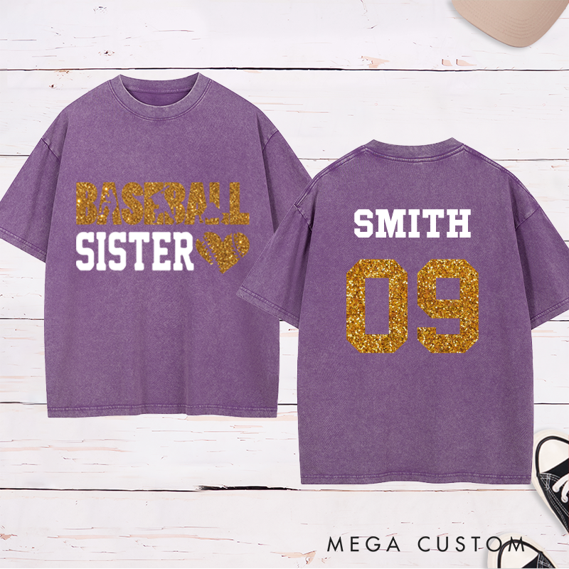 Personalized Baseball Washed T-Shirt with Heart Graphic and Custom Name and Number