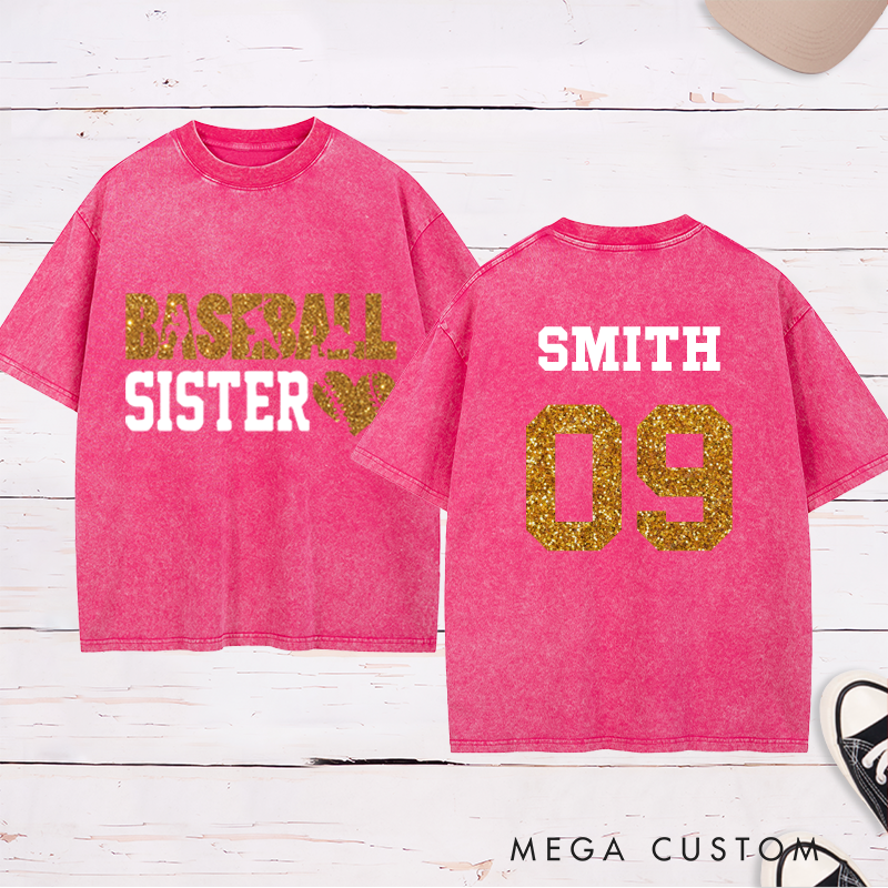 Personalized Baseball Washed T-Shirt with Heart Graphic and Custom Name and Number