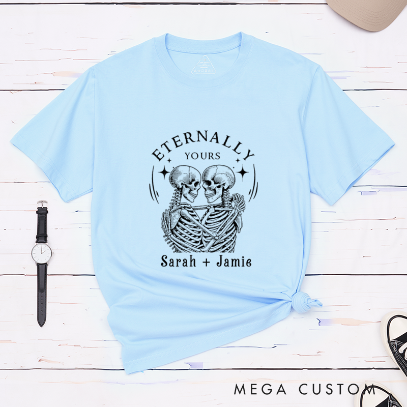 Personalized Eternally Yours Skeleton Matching Classic T-Shirt For Couple Halloween Skeleton Matching Shirt For Him and Her