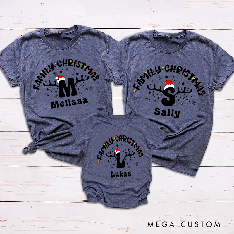 Personalized Family Christmas Name Shirt Monogrammed Christmas Family Matching T-Shirt