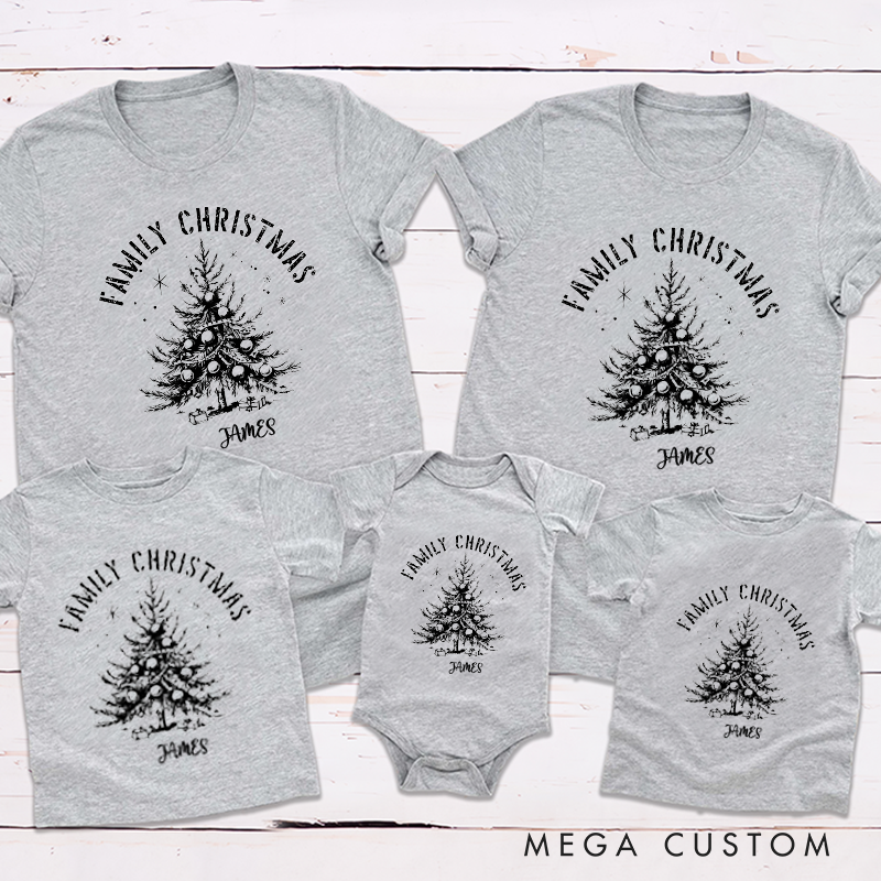 Personalized Family Christmas Tree Custom Name Family Matching T-Shirt