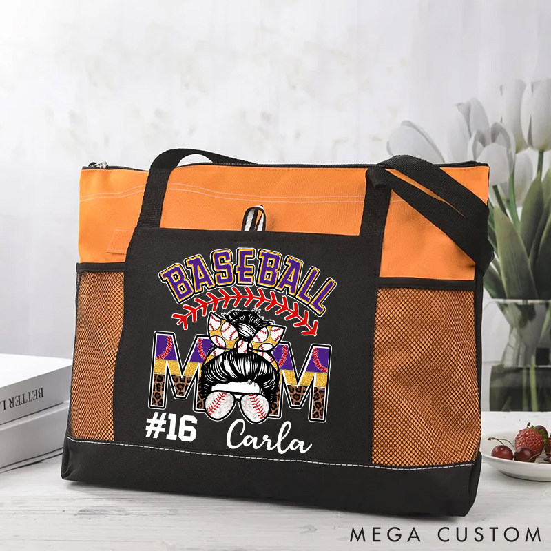 Personalized Baseball Mom Tote Bag with Custom Name and Number  