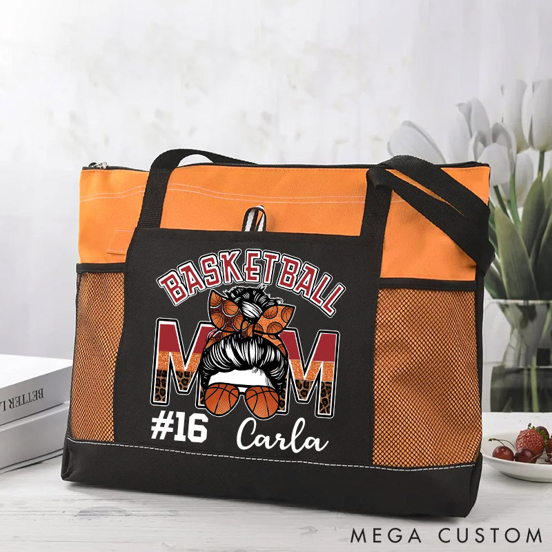 Personalized Basketball Mom Tote Bag with Custom Name and Number  