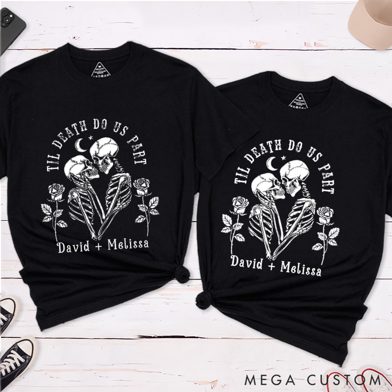 Personalized Halloween Skeleton Matching Classic T-Shirt for Couple Halloween Skeleton Shirt Gift for Him and Her