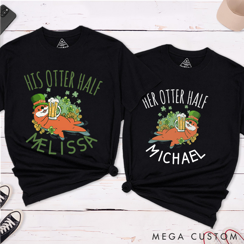 Personalized St. Patrick's Day Funny Otter Couple Matching Classic T-Shirt 