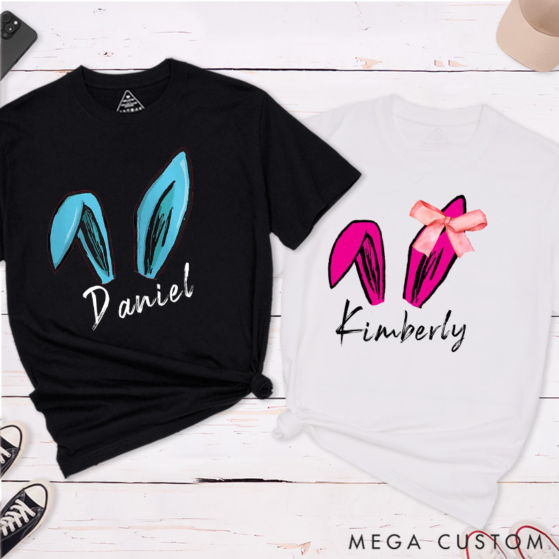 Personalized Easter Bunny Matching Couple T-Shirt Easter Gift For Girlfriend and Boyfriend