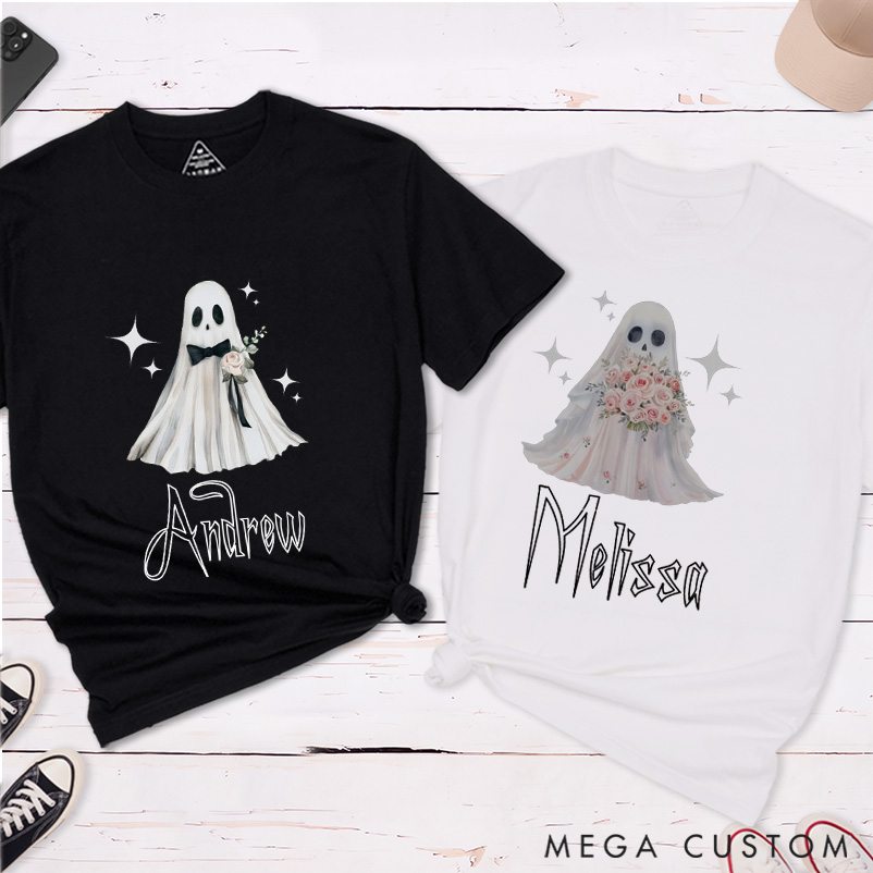 Personalized Halloween Ghost Matching Couple T-Shirt Funny Ghost Shirt For Him and Her
