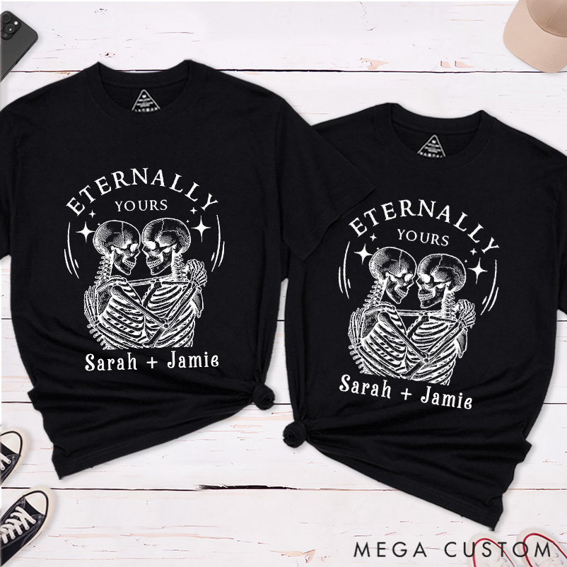 Personalized Eternally Yours Skeleton Matching Classic T-Shirt for Couple Halloween Skeleton Matching Shirt For Him and Her