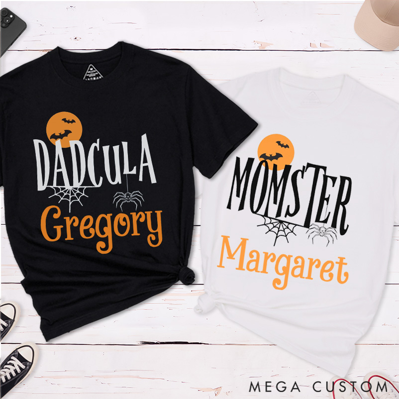 Personalized Couple Halloween Matching Classic T-Shirt Halloween Dadcula and Momster T-Shirt For Him and Her