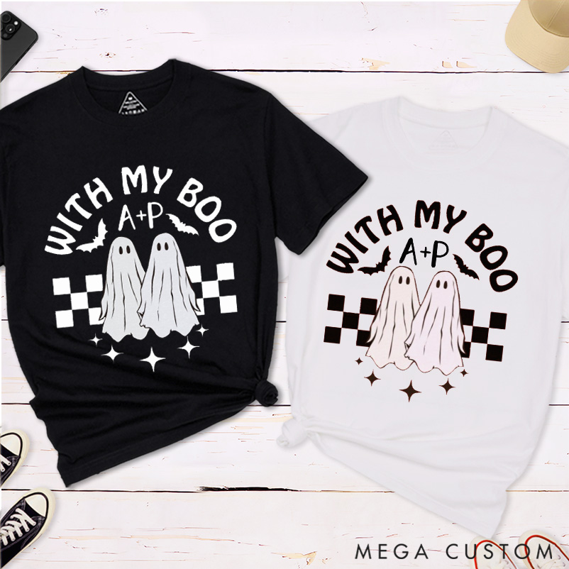 Personalized Halloween with My Boo Couple Matching T-Shirt Halloween Couple Classic Matching Shirt
