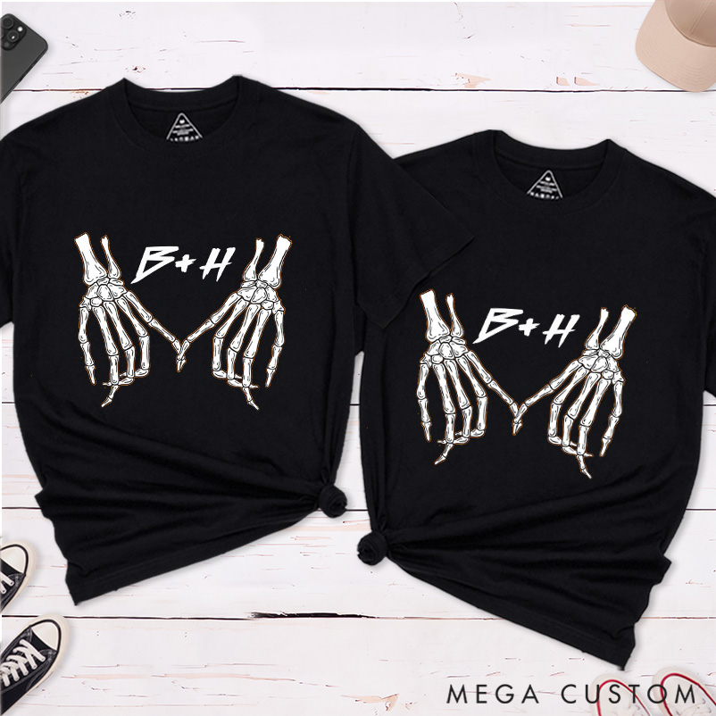 Personalized Halloween Couple Matching T-Shirt Skeleton Halloween T-Shirt For Couple 