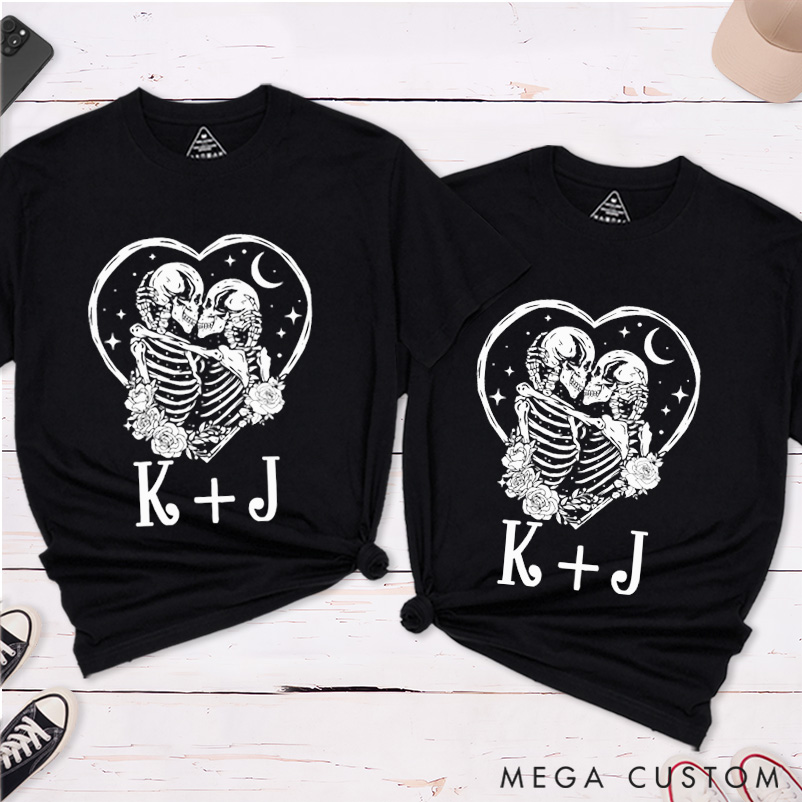 Personalized Halloween Skeleton Couple Matching Classic T-Shirt