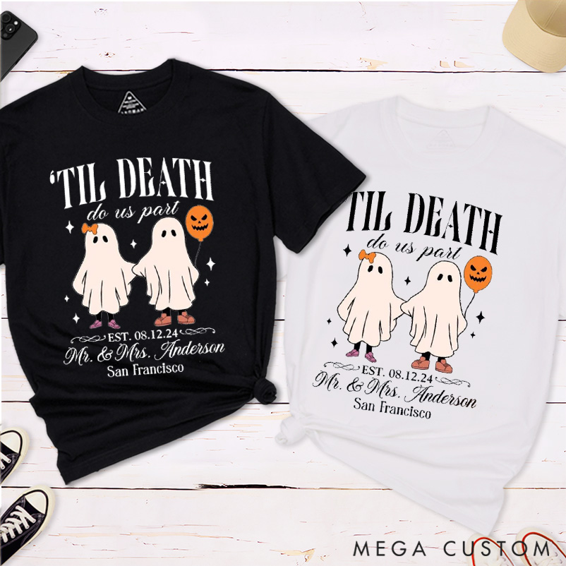 Personalized Couple Till Death Matching Halloween T-Shirt Ghost Halloween Couple Shirt