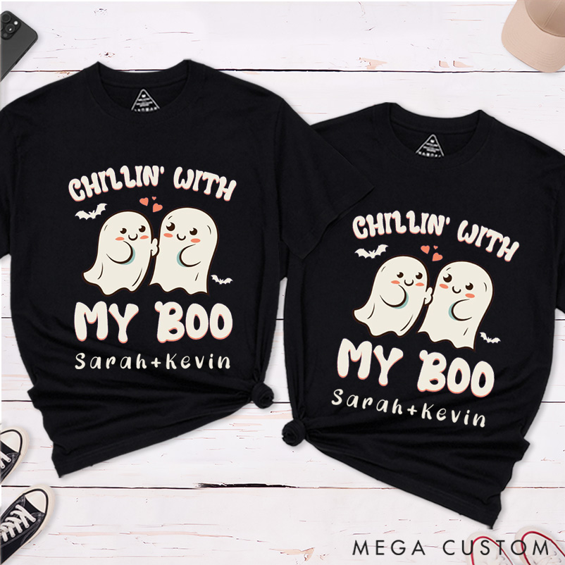 Personalized Chillin' with My Boo Couple Matching T-Shirt Halloween Shirt For Him and Her
