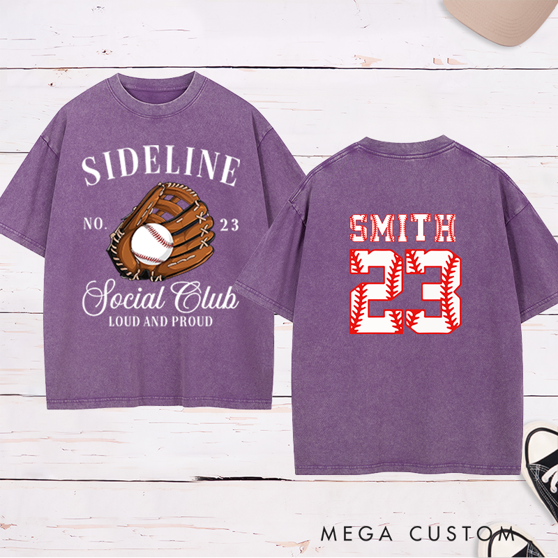 Personalized Sideline Social Club Washed T-Shirt with Custom Name and Number