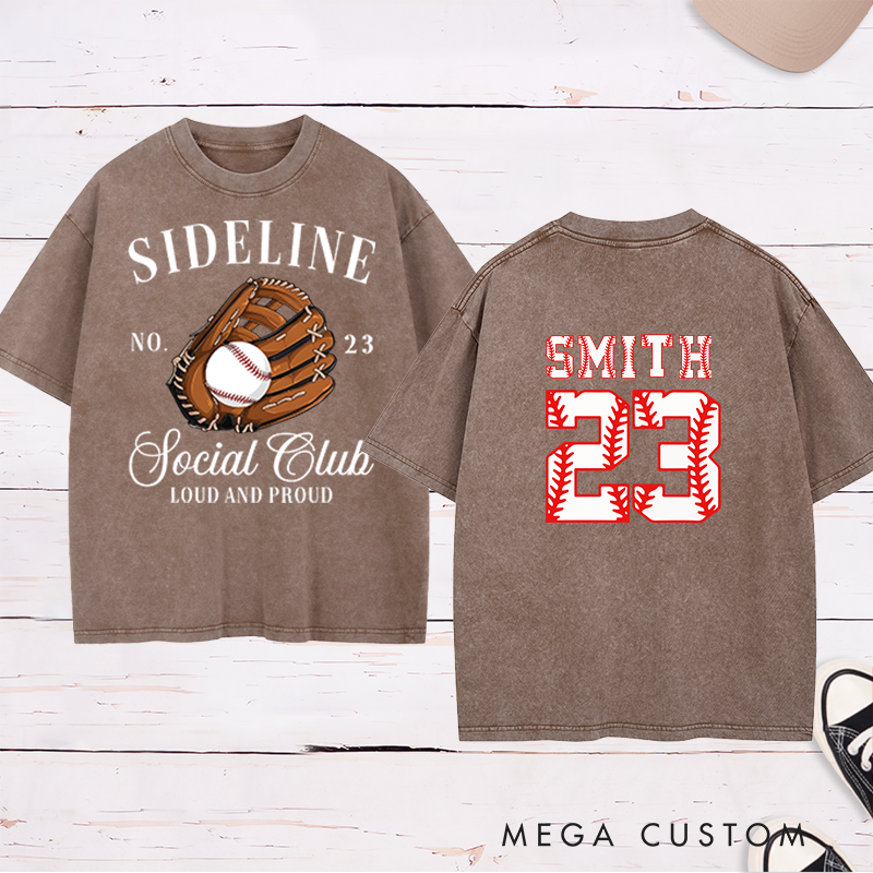 Personalized Sideline Social Club Washed T-Shirt with Custom Name and Number