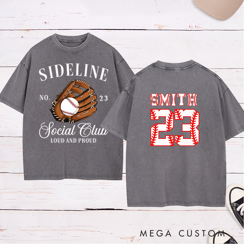 Personalized Sideline Social Club Washed T-Shirt with Custom Name and Number