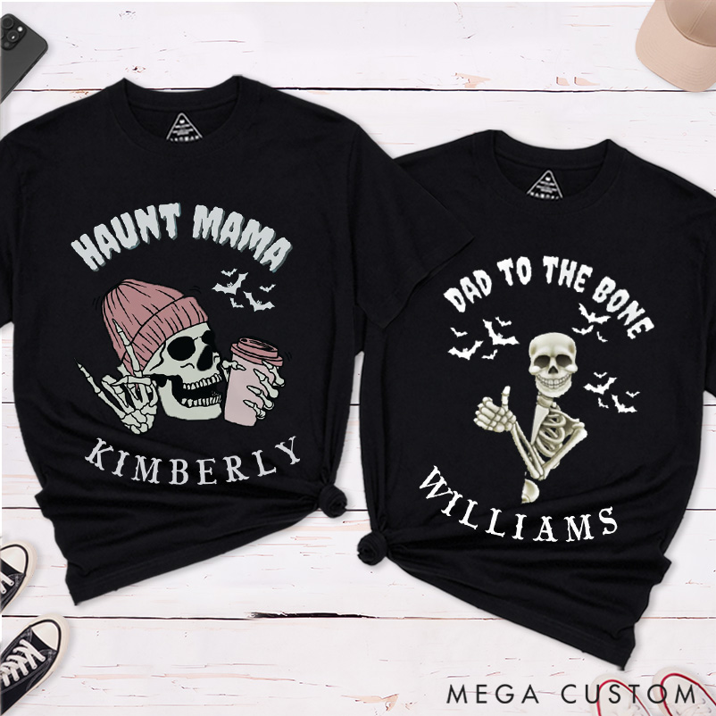 Personalized Halloween Haunt Mama and Dad To the Bone Couple Matching T-Shirt Skeleton Couple Shirt