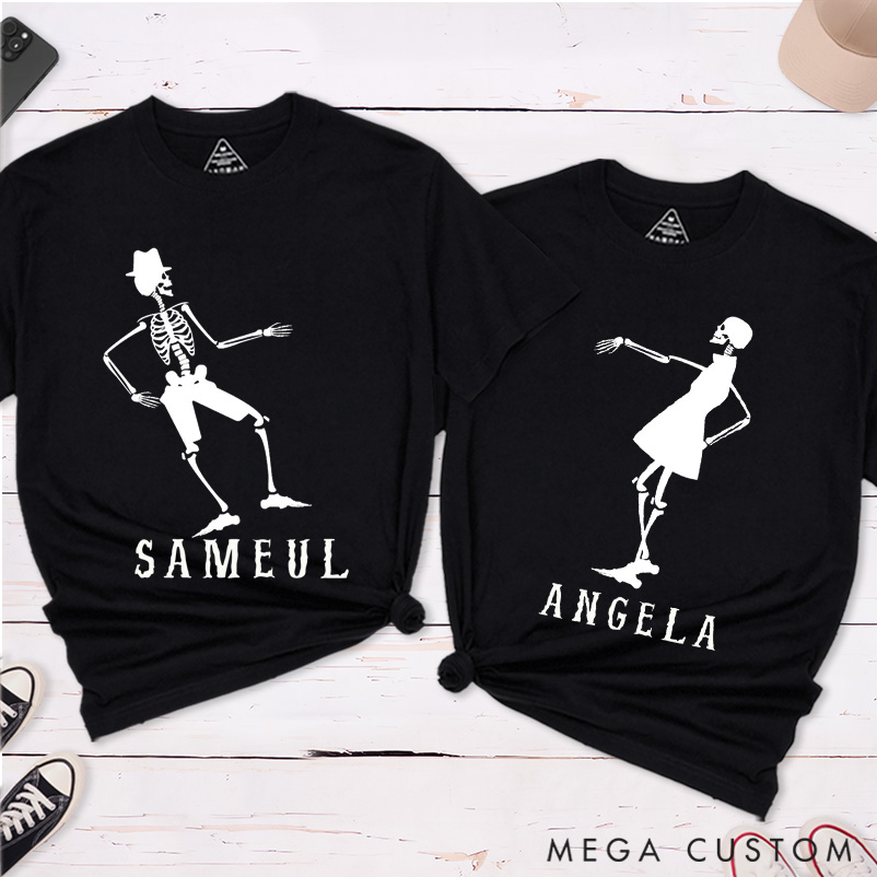 Personalized Elegant Skeleton Couple Halloween Matching T-Shirt Funny Skeleton Halloween Shirt For Lovers