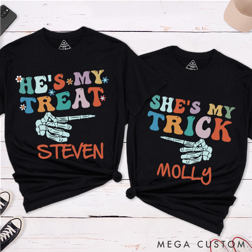 Personalized Couple Trick or Treat Halloween Matching T-Shirt  