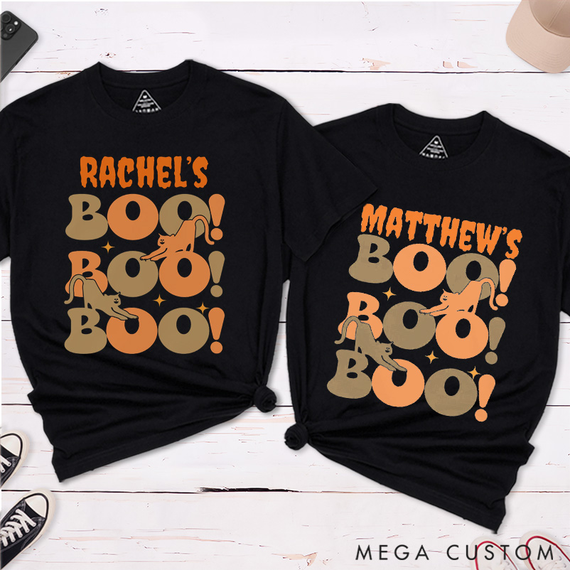 Personalized Couple Halloween Matching T-Shirt Funny Boo Matching Halloween Shirt Gift For Him and Her 