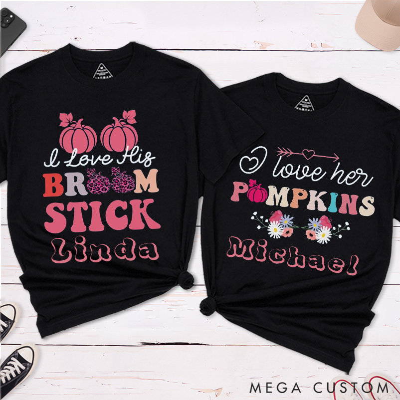 Personalized Halloween Couple Cute Pumpkin Matching T-Shirt