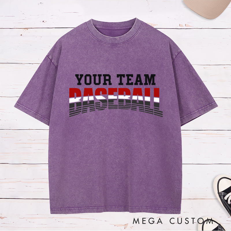 Personalized Baseball Washed T-Shirt with Custom Name and Bold Gradient Design