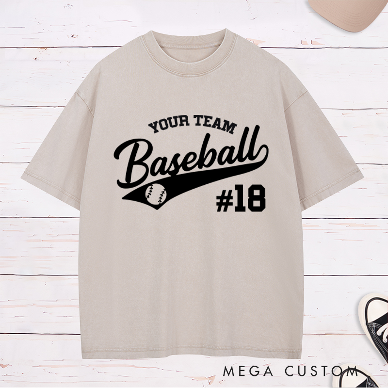 Personalized Baseball Washed T-Shirt with Custom Name and Stylish Sports Design