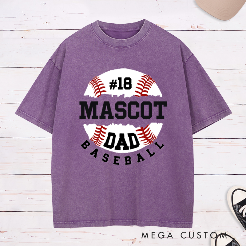 Personalized Baseball Dad Washed T-Shirt with Custom Name and Player Number Design