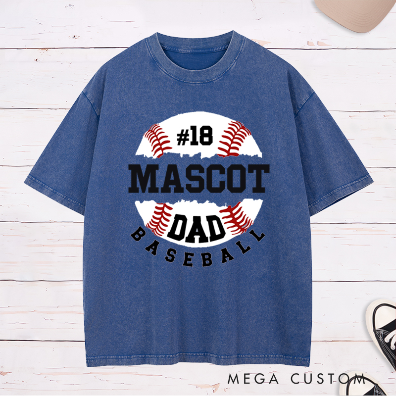 Personalized Baseball Dad Washed T-Shirt with Custom Name and Player Number Design