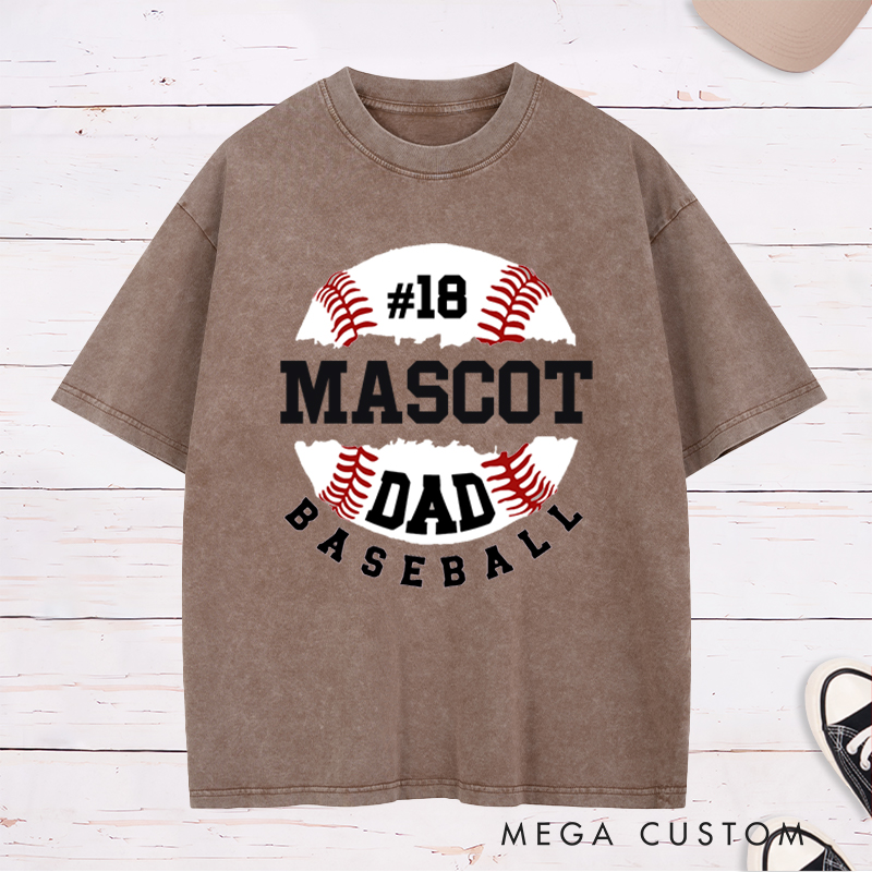 Personalized Baseball Dad Washed T-Shirt with Custom Name and Player Number Design
