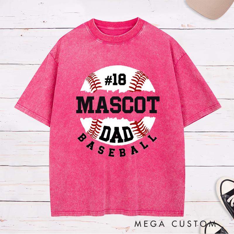 Personalized Baseball Dad Washed T-Shirt with Custom Name and Player Number Design