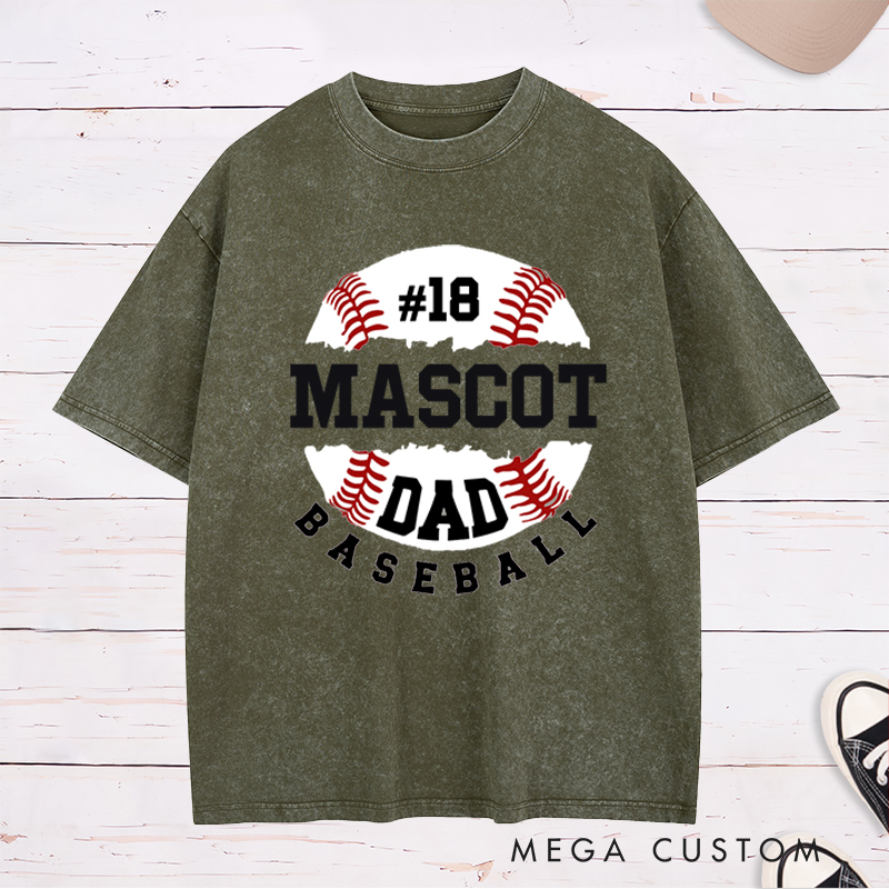 Personalized Baseball Dad Washed T-Shirt with Custom Name and Player Number Design