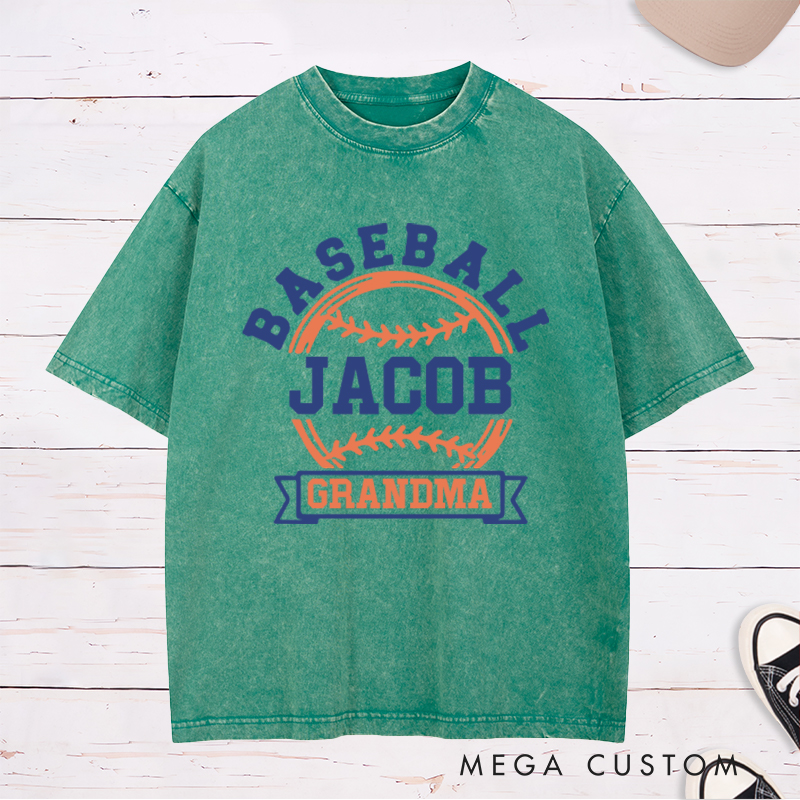 Personalized Baseball Washed T-Shirt Featuring Family Title and Player Name