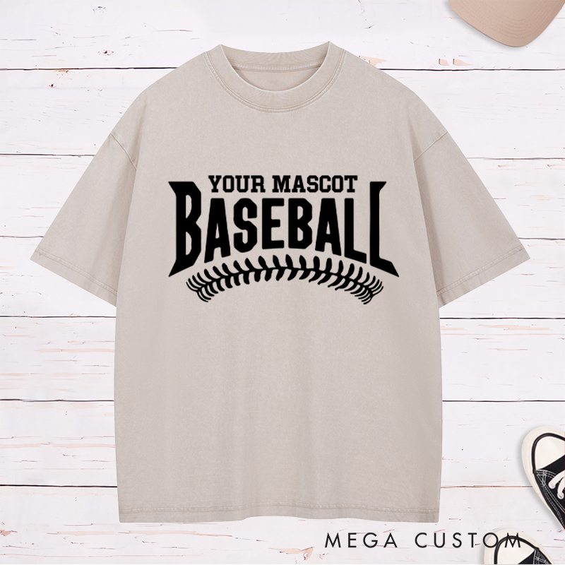 Personalized Baseball Washed T-Shirt with Custom Mascot Name and Classic Stitch Design