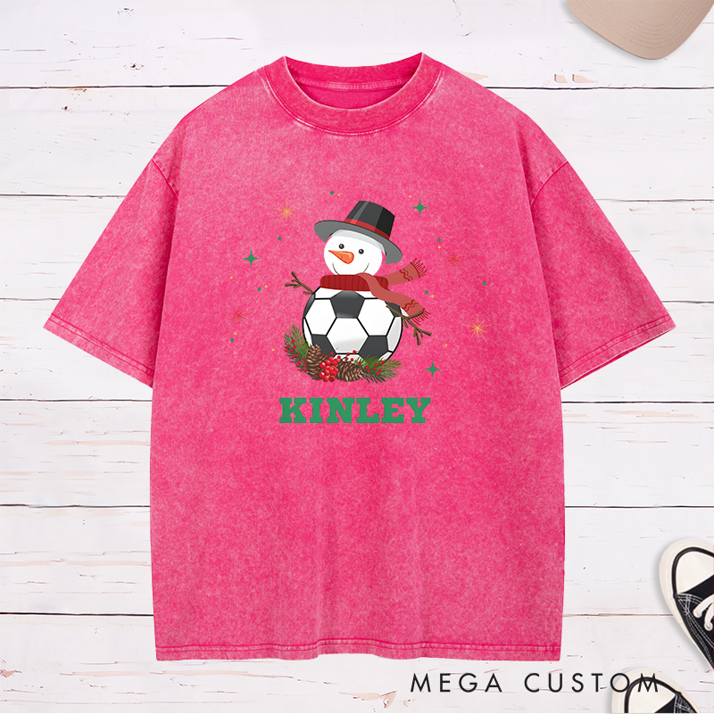 Personalized Snowman Soccer T-Shirt with Custom Name Christmas Design
