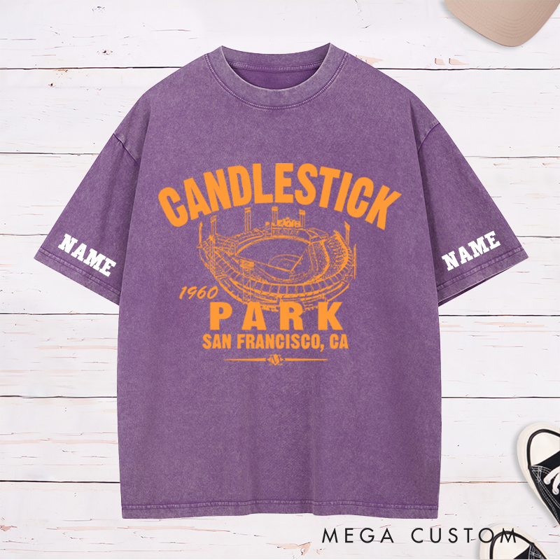 Personalized Vintage "Candlestick Park" Washed T-Shirt with Custom Name