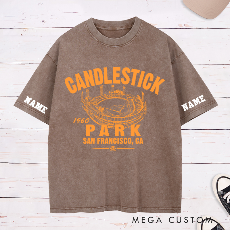 Personalized Vintage "Candlestick Park" Washed T-Shirt with Custom Name
