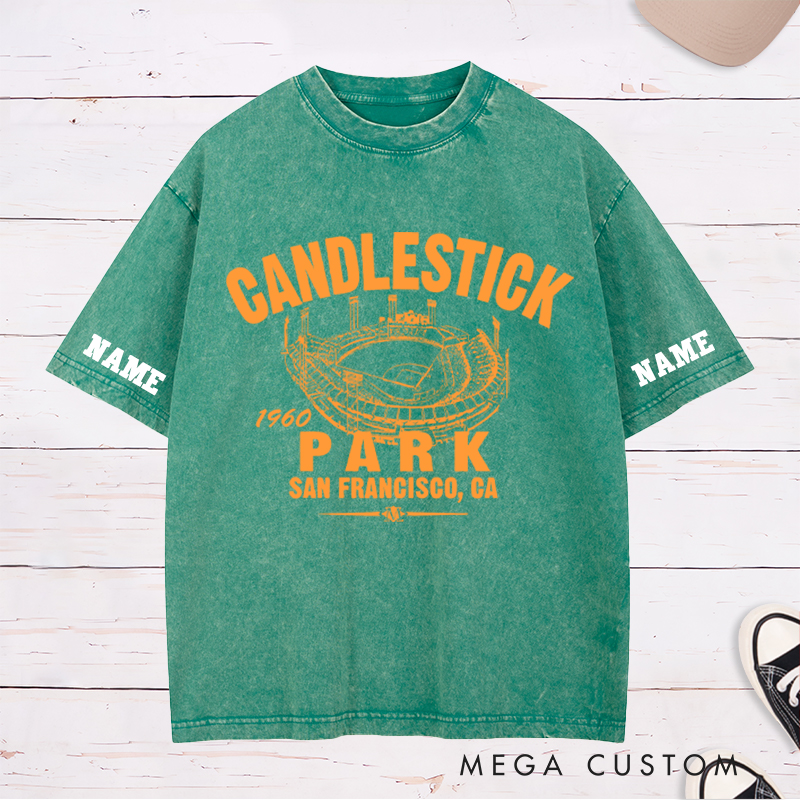 Personalized Vintage "Candlestick Park" Washed T-Shirt with Custom Name