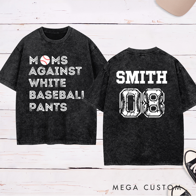 Personalized "Moms Against White Baseball Pants" Washed T-Shirt with Custom Name